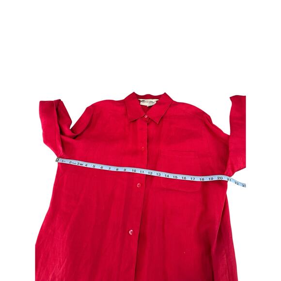 Max Mara Puro Lina Red Lagenlook Coastal Grandma Linen Button Up Blouse Size 14 - Picture 10 of 12